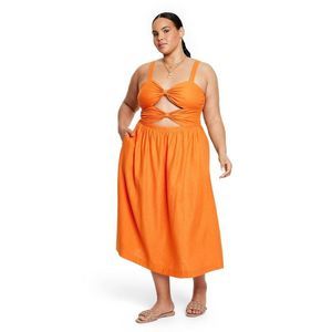 Women's Double Cut Out Midi Dress - Fe Noel Orange XXL